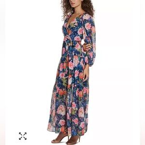 Eliza J Blue Floral Faux Wrap Maxi Dress
